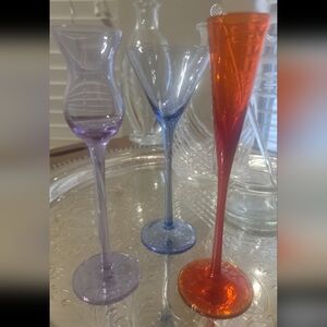Long Stemmed Cordial Colored Glasses Set Of 3